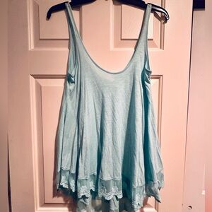 Vintage Havana Light Blue Camisole with Lace Trim